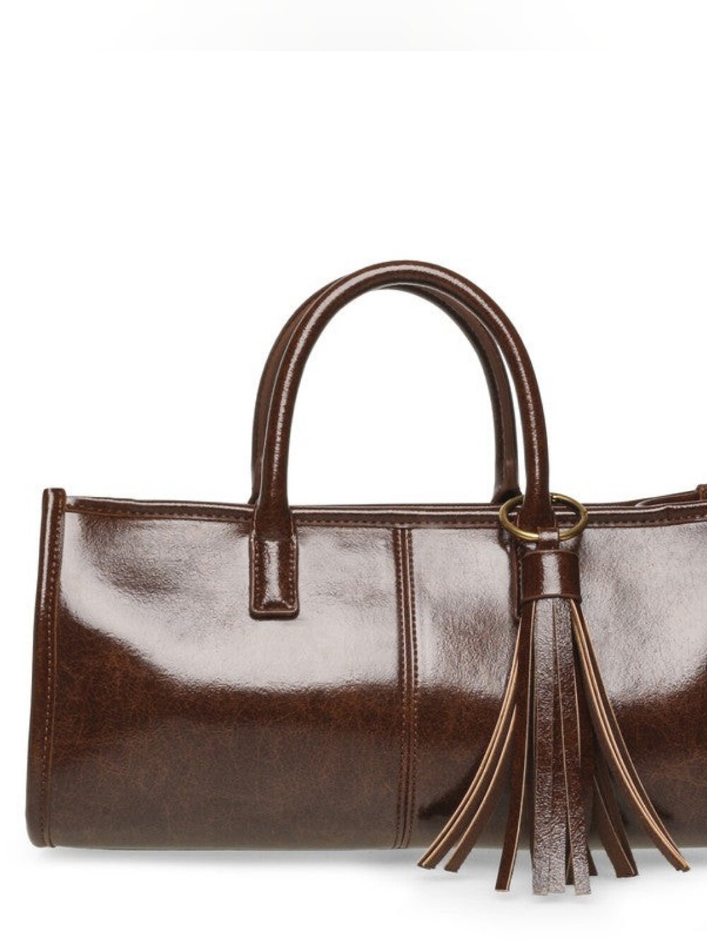 Steve Madden Glossy Brown Tassel Satchel